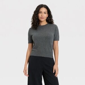 A New Day Women's Short Sleeve Cozy Knit Sweater  Charcoal Gray Size XL